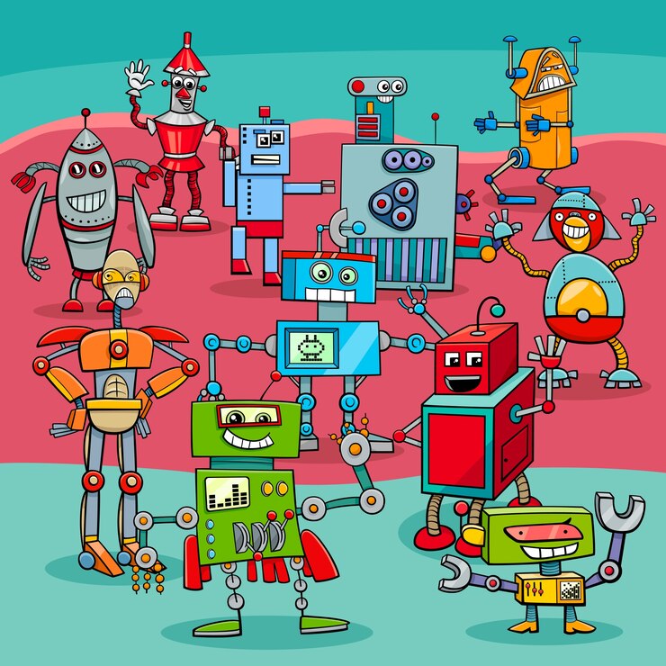 Vector cartoon robot fantasy characters