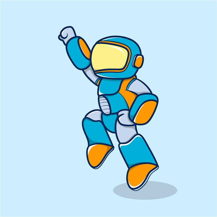Vector cartoon robot floating in space