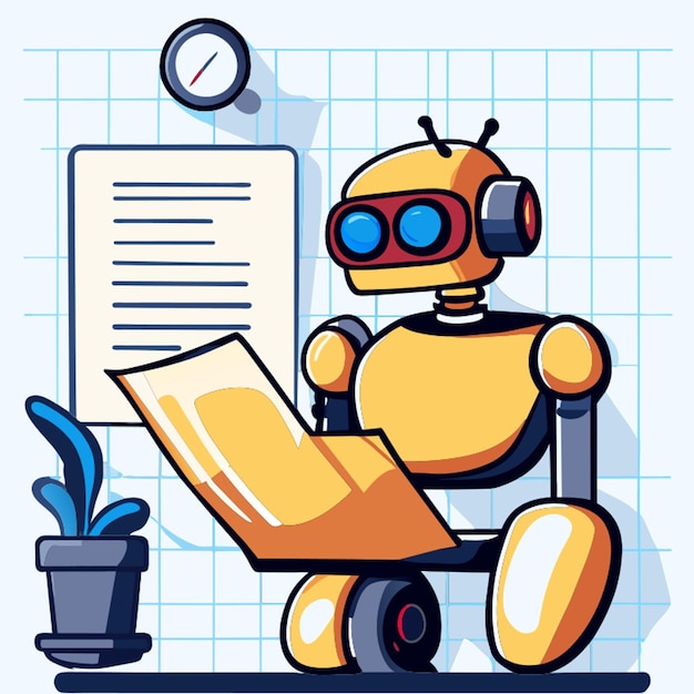 cartoon robot summarizing the notes inn the notebook vector illustration flat 2