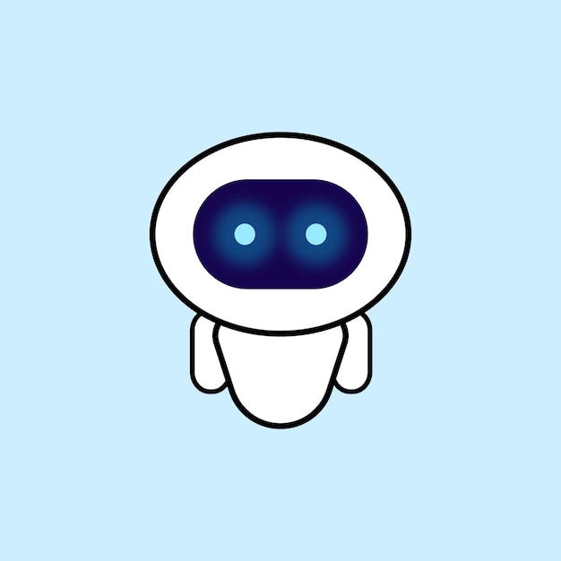 A cartoon robot with blue eyes chatbot