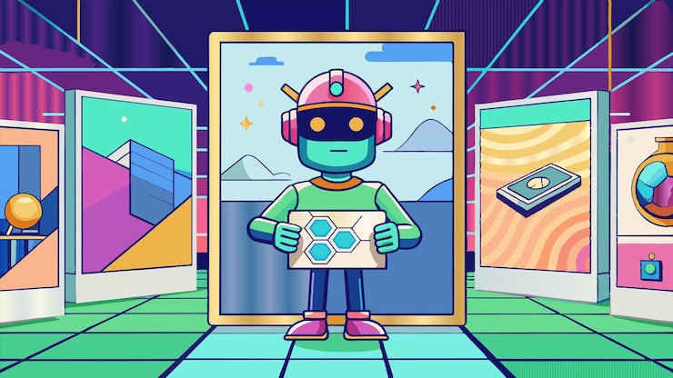 Vector a cartoon of a robot with a blue headband and a white shirt