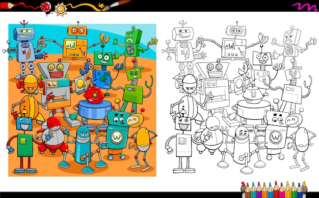 cartoon robots coloring page