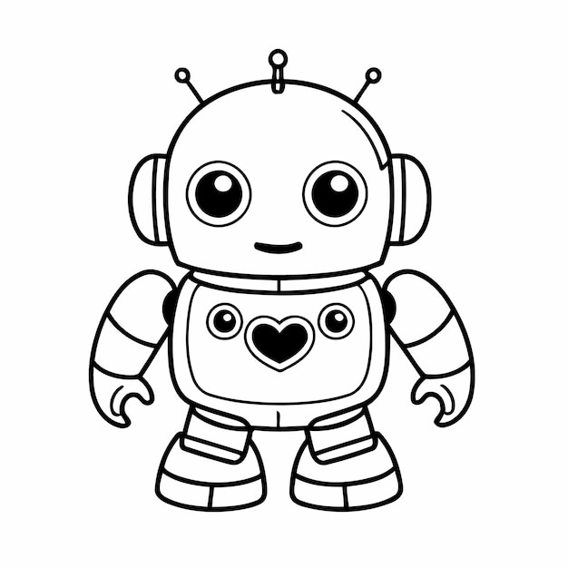 Vector cartoon robots drawing for toddlers colouring page