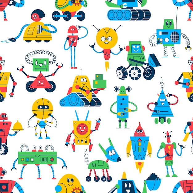 Cartoon robots naadloze patroon vector achtergrond