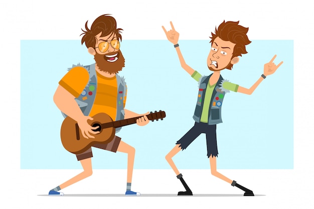 Cartoon rock-'n-roll jongens vector tekenset