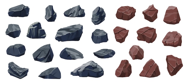 ベクトル 漫画の岩の石と岩の瓦礫の砂利