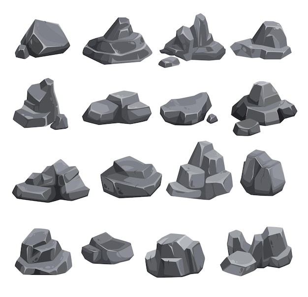 Vector cartoon rock stones boulders and rubble gravel