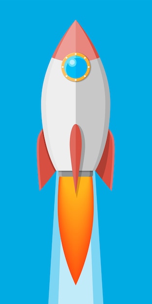 Cartoon rocket in the sky. space ship take off. business\
startup concept. vector illustration in flat style