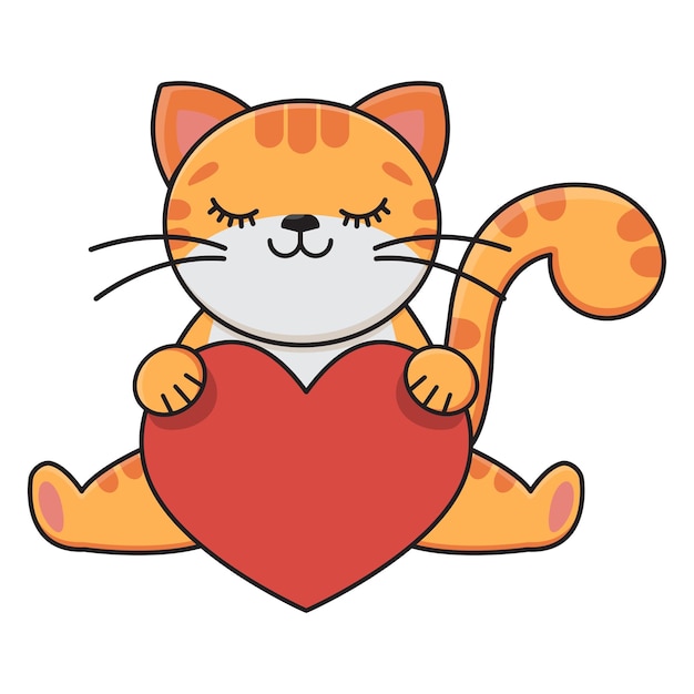 Cartoon rode kat met een rood hart Kinder print Vector sticker Vector illustratie