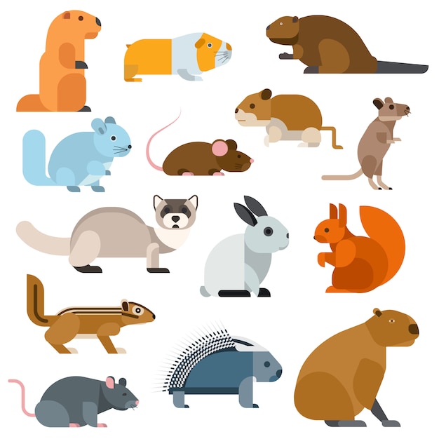 Cartoon rodents animals  set.