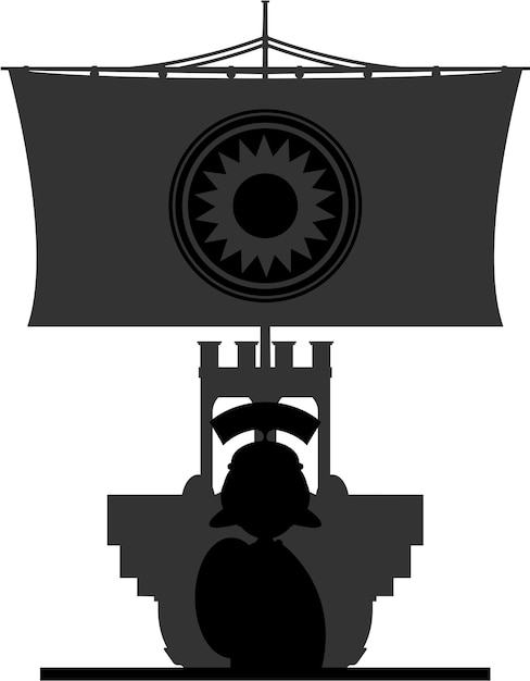 Cartoon Roman Soldier and Warship in Silhouette History Illustration
