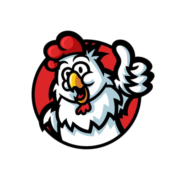 Pollo del gallo del fumetto dando un pollice in alto logo