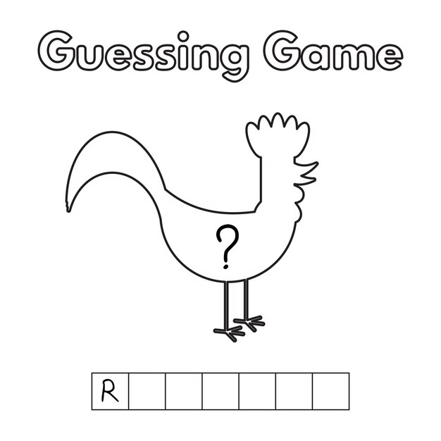 Cartoon Rooster Guessing Game Coloring Book