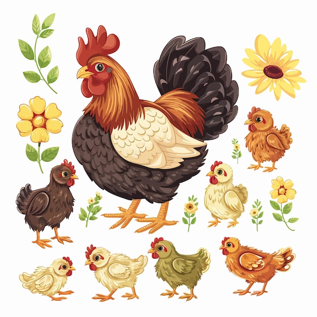 a cartoon of a rooster and other animals