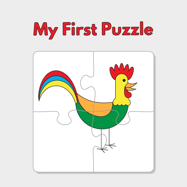 Cartoon rooster puzzle template for children