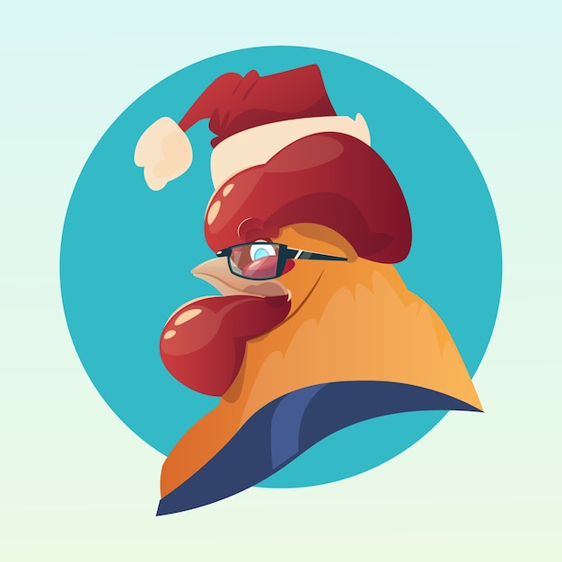 Vector cartoon rooster wear santa hat happy new 2017 year banner