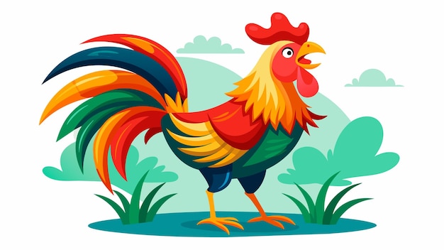 Un cartone animato di un gallo con un cappello rosso