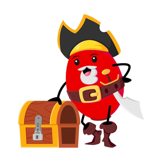 Cartoon rosehip pirate character with treasure