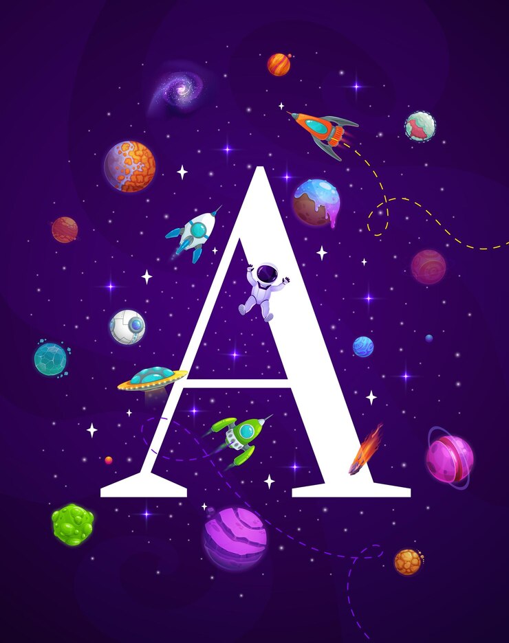Vector cartoon ruimte letter a voor het leren van alfabet