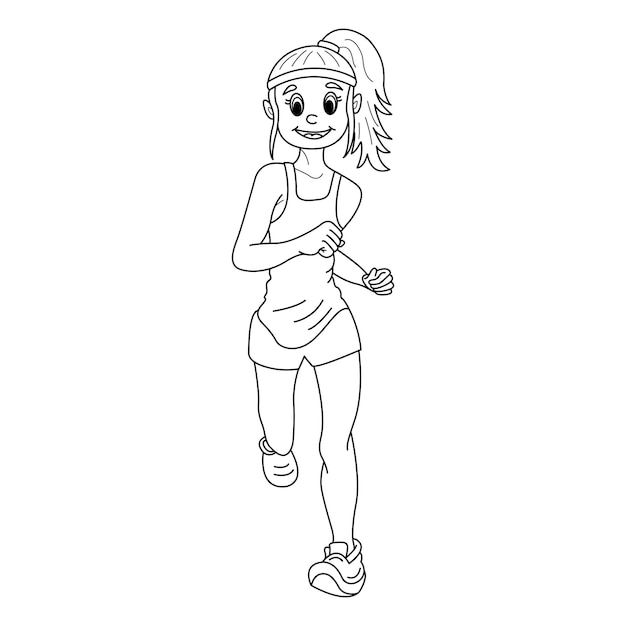 Cartoon Running Girl for Coloring Page