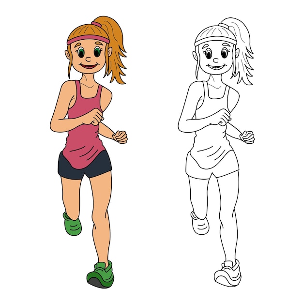 Cartoon Running Girl for Coloring Page