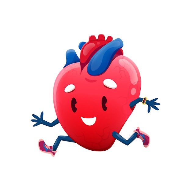 Vector cartoon running or jogging healthy heart character