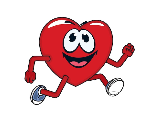 Vector cartoon running or jogging heart funny character