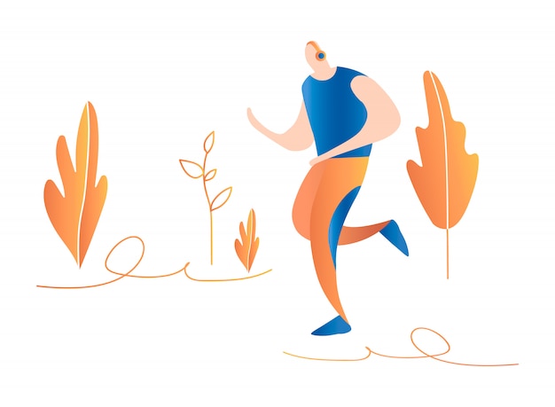 Vector cartoon running men. running in nature. minimal flat illustration