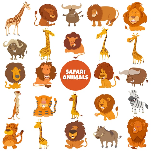 Cartoon safari dieren karakters grote set