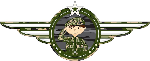 Vector cartoon saluting army soldier military history illustration