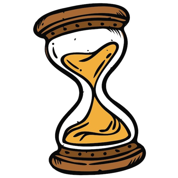 a cartoon sand clock with a brown base and a white background