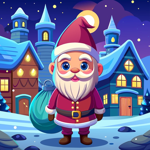 a cartoon of a santa carrying a backpack with a santa hat christmas holiday event