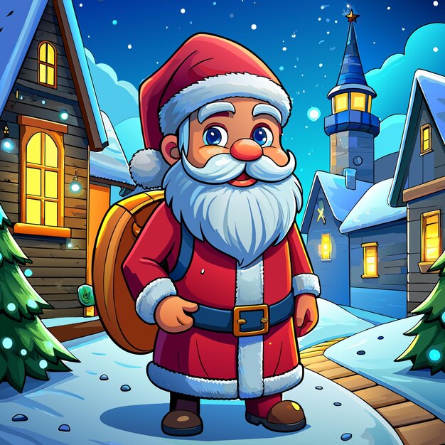 a cartoon of santa carrying a bag of gifts