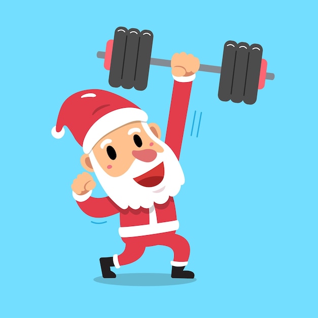 Vector cartoon santa claus character doing weight training