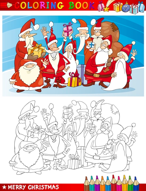 Cartoon santa claus group voor kleuren