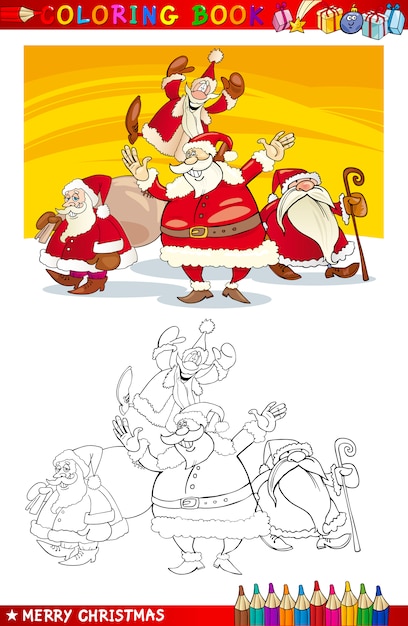 Cartoon santa claus group voor kleuren