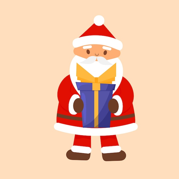 Cartoon Santa Claus met blauwe doos. Vector illustratie.