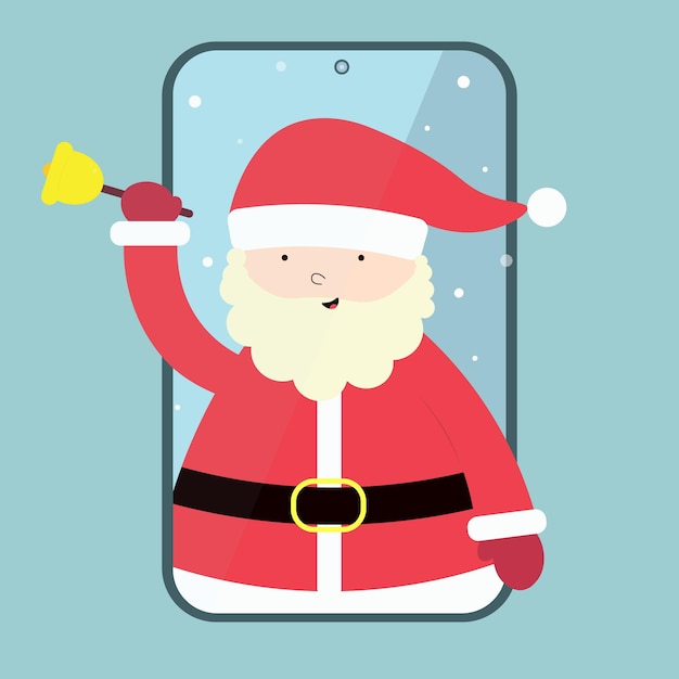 Vector cartoon santa claus in smartphone