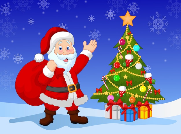 Cartoon Santa clausule met kerstboom