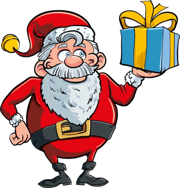 Cartoon Santa holding a big gift