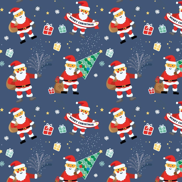 Cartoon Santa seamless pattern ready for wrapping paper