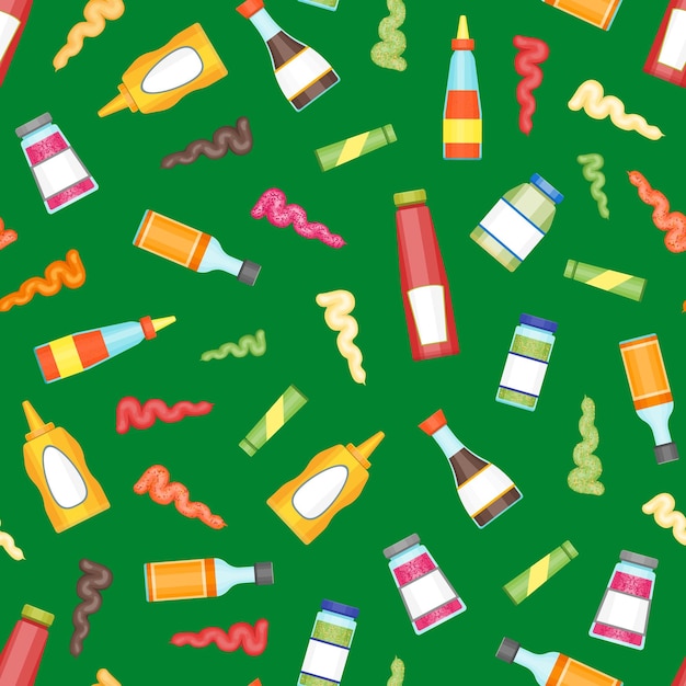 Vector cartoon sauces bottle seamless pattern background vector