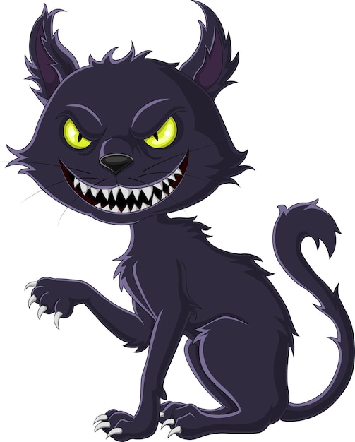 Cartoon scary black cat isolated on white background