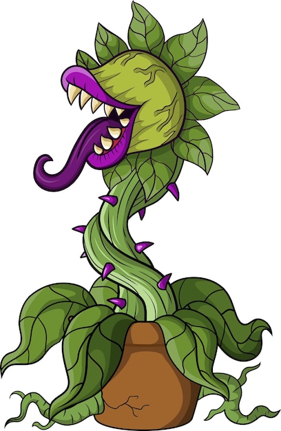 Cartoon scary carnivorous plant on white background