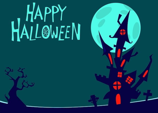 Cartoon scary haunted house Halloween vector illustration