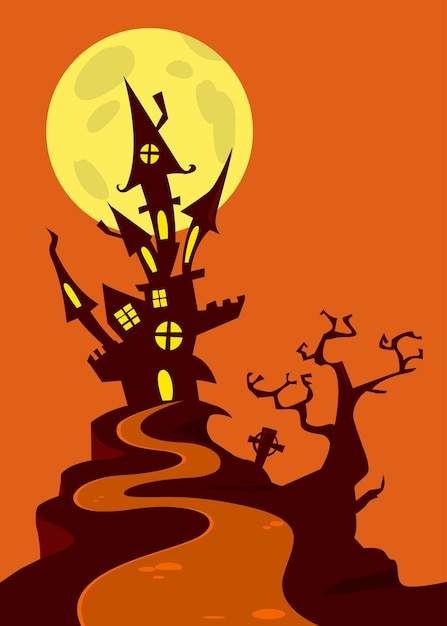 cartoon scary haunted house halloween vector illustration