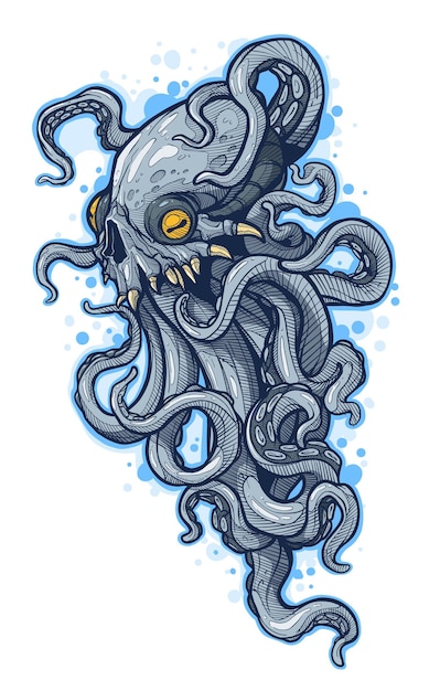 Vector cartoon scary spooky alien monster with tentacles