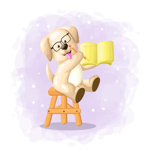 Cartoon schattig hond leesboek illustratie vector