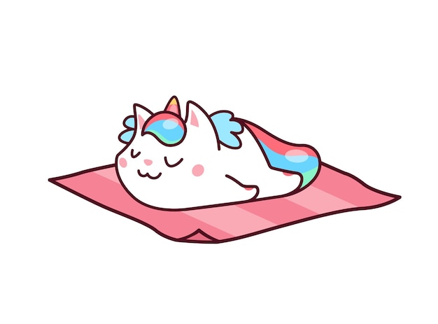 Cartoon schattig kawaii slapende caticorn karakter