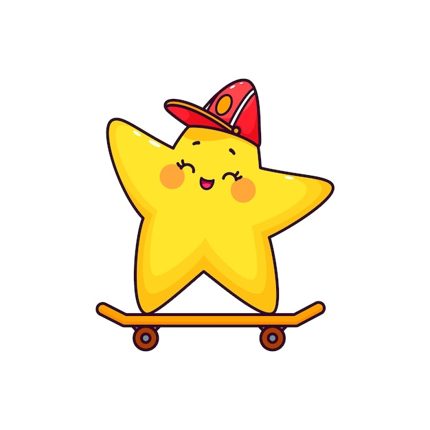Cartoon schattig kawaii ster skateboarder personage